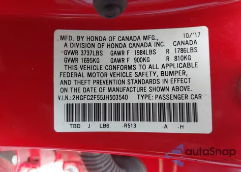 2018 Honda Civic Lx z USA, uszkodzony, nr VIN 2HGFC2F55JH503540
